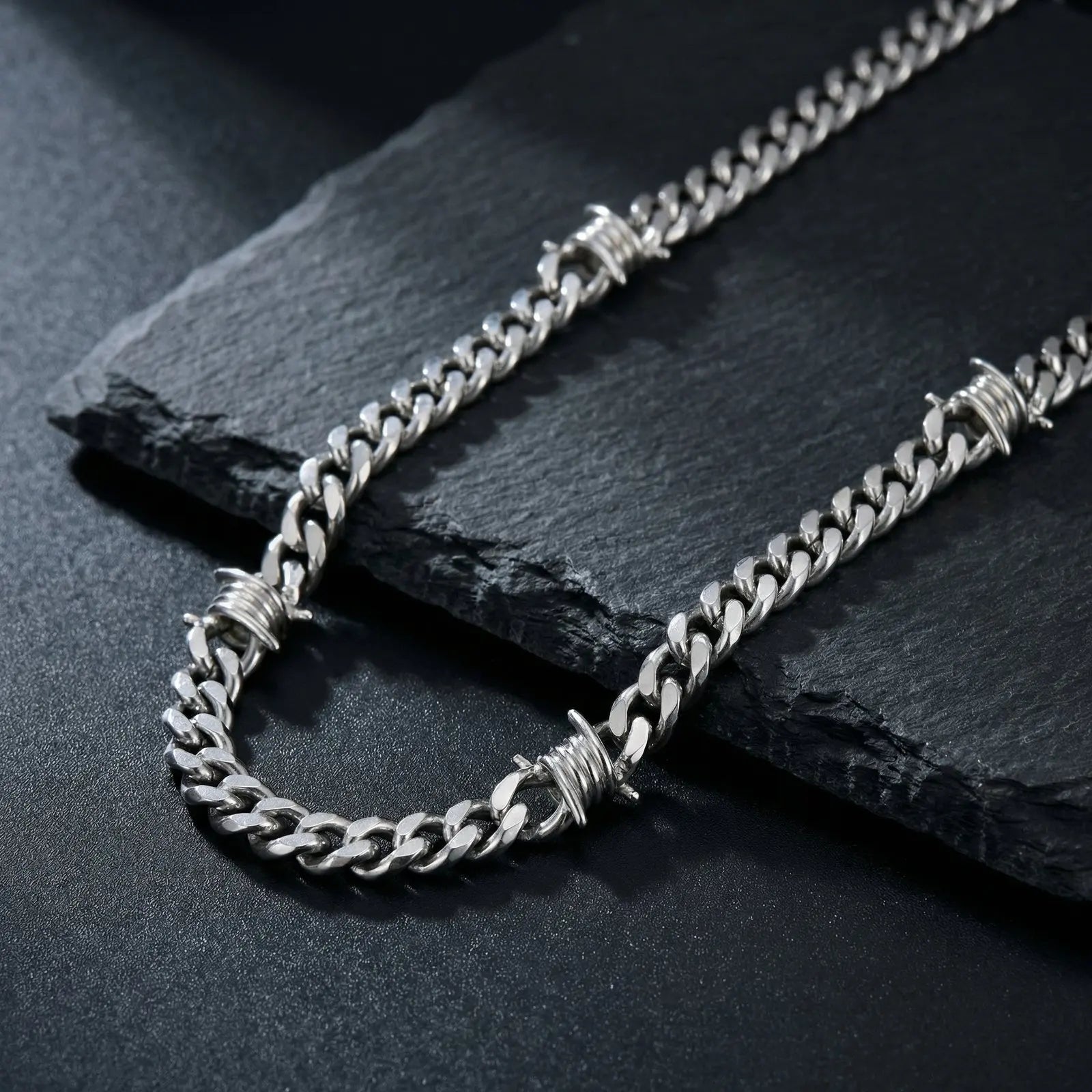 Punk Hiphop Thorns Cuban Chain Necklace for Men Stainless Steel Gothic Choker Necklace Non Fading Waterproof Jewelry