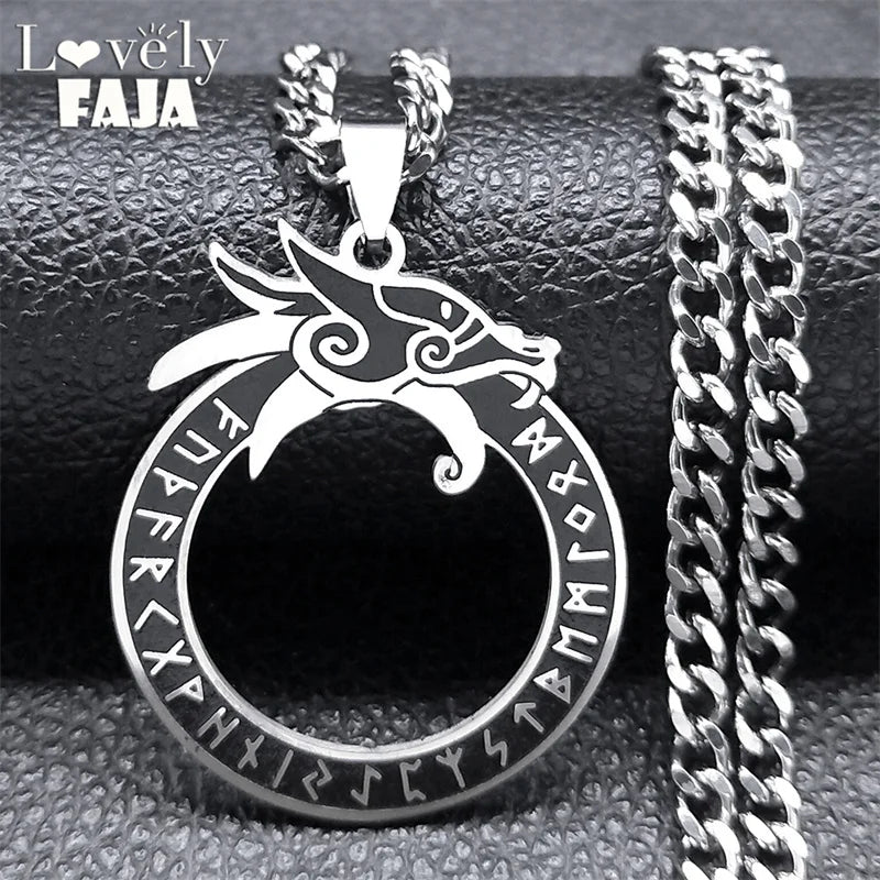Dragon Viking Steel Pendant Nordic Rune Ouroboros