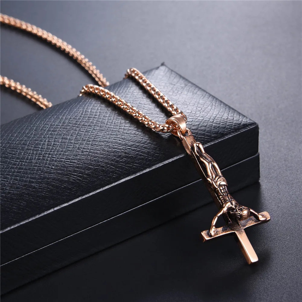 Gothic Inverted Cross Stainless Steel Pendant Necklace