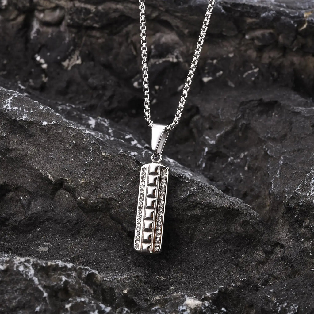 Vnox Mens Silver Color Bar Necklaces, Geometric Stainless Steel Pendant with Box Chain, Minimalst Metal Jewelry Gift