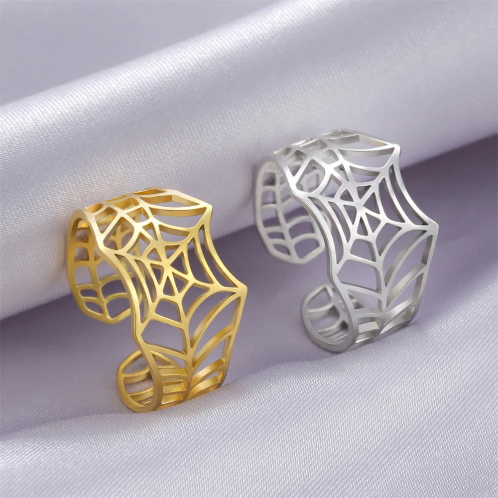 My Shape Punk Spider Ring Stainless Steel Adjustable Open Finger Rings Animal Fashion Jewelry Women Men  Teen Halloween Gift
