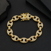 Iced Out Coffee Bean Cuban Link Chain Bracelet 12mm — Two-Tone