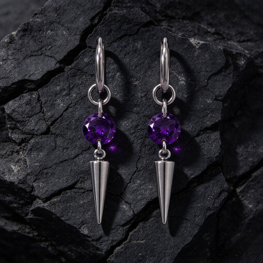 Colorful Cubic Zircon Huggie Hoop Earrings — Cone Spike Dangle