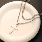 2PCS/SET INGCHAU Fashion Stainless Steel Twisted Chain Cross Necklace for Men Stacked Cuba Chain Necklace Men Spiritual Jewlery