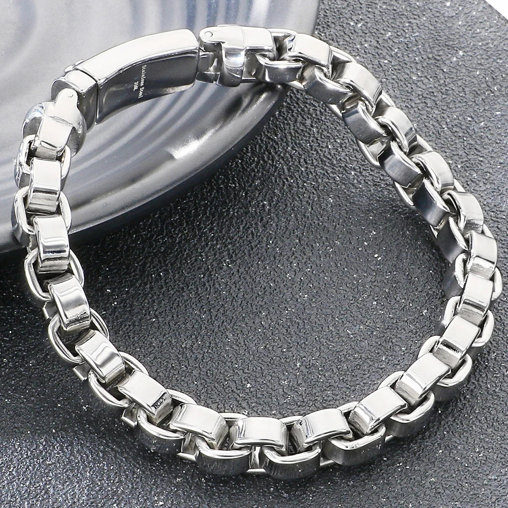 Vintage Cool 316L Stainless Steel Bracelet for Man 8MM Width Box Link Chain Cuff Bangle Classy Mens Boys Birthday