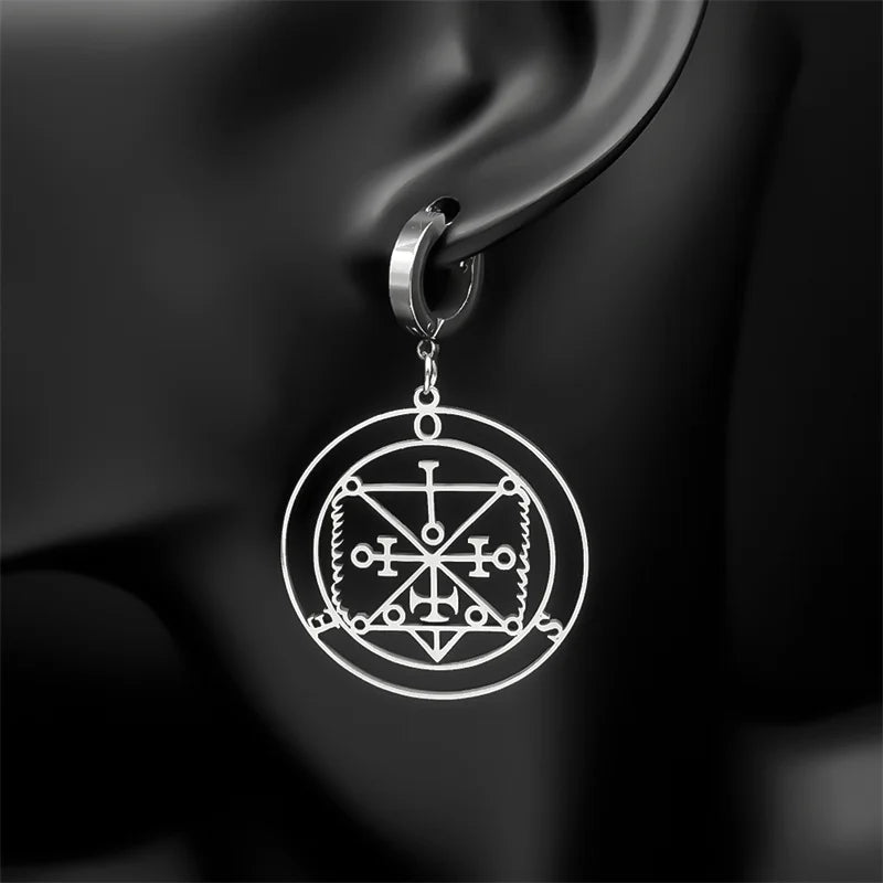 Baphomet Steel Earrings Sigeal Sigil Lucifer Satan