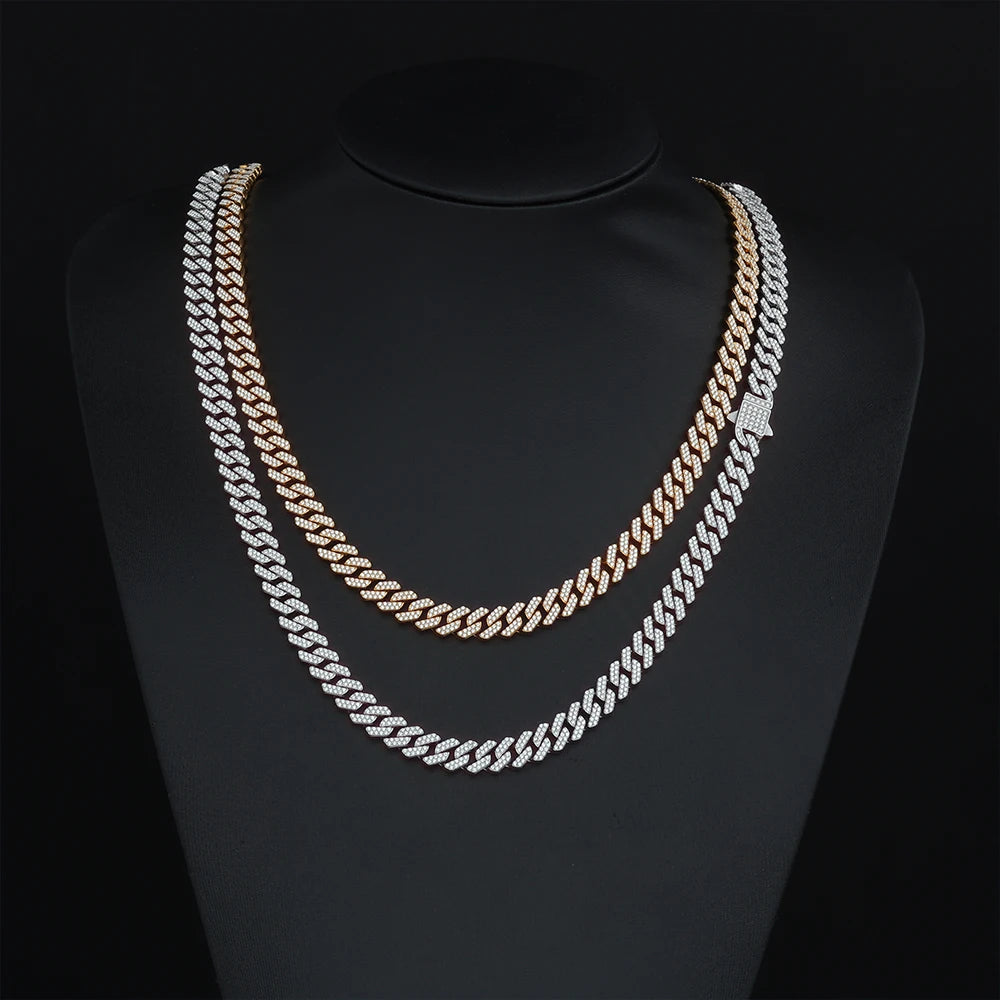 Gold Plated Silver Plated Stainless Steel Cubic Zirconia Iced Out Cuban Link Chain Hip Hop Jewelry Men Shiny Fashion Necklace