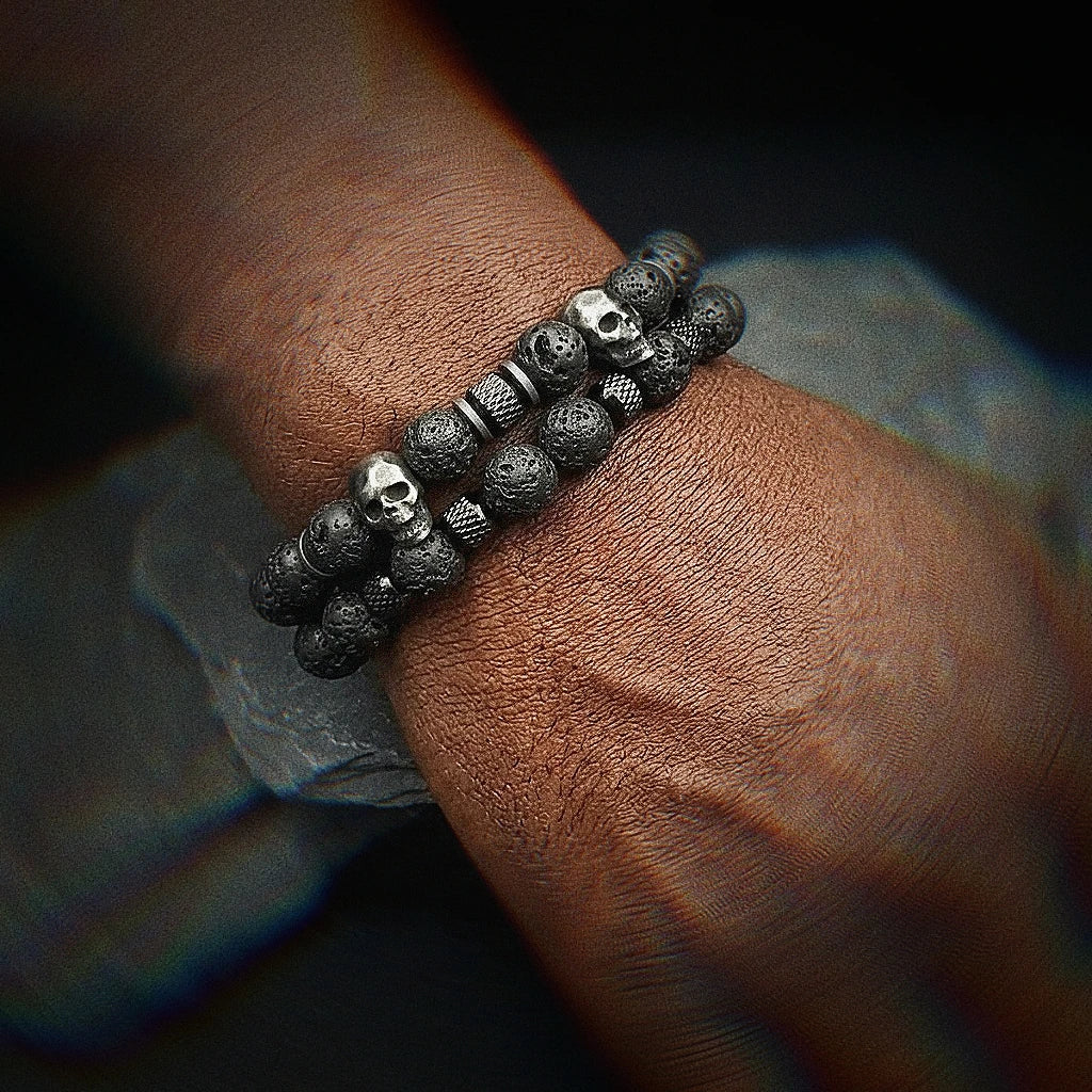 Skull Bead Elastic Bracelet — Stainless Steel