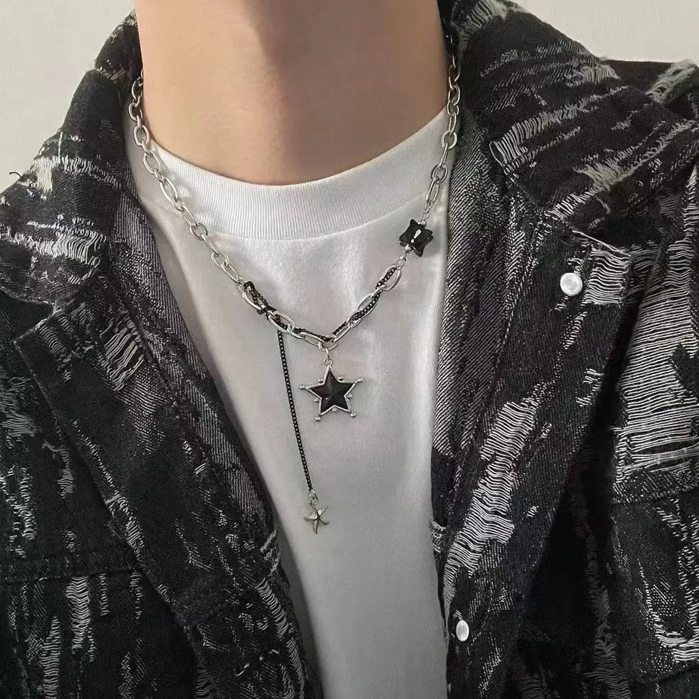 Punk Stainless Steel Star Geometry Pendant necklace for Men Hip Hop Elements Jewelry
