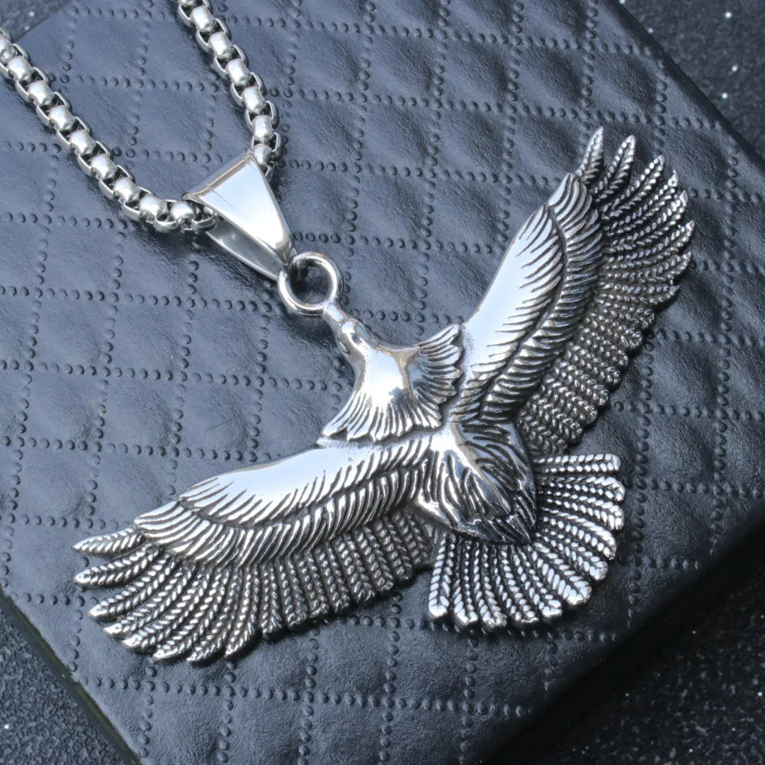 Silver Eagle Pendant Necklace Stainless Steel