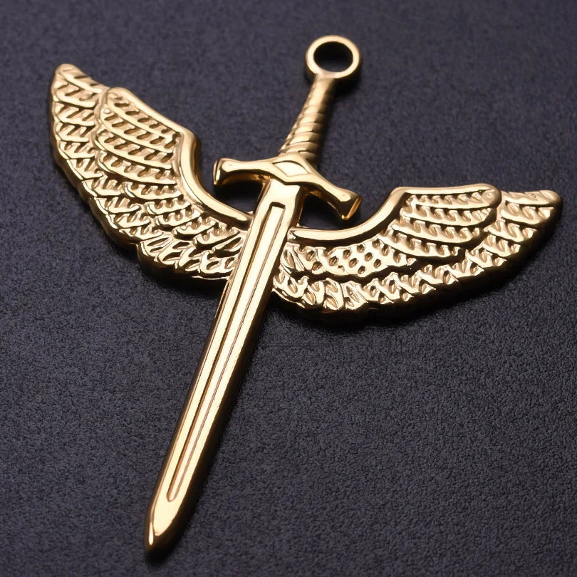 7pc Religious Belief Cross Treasure Sword Gold/Silver Color Pendant High Quality Stainless Steel Wing Amulet Diy Necklace Making