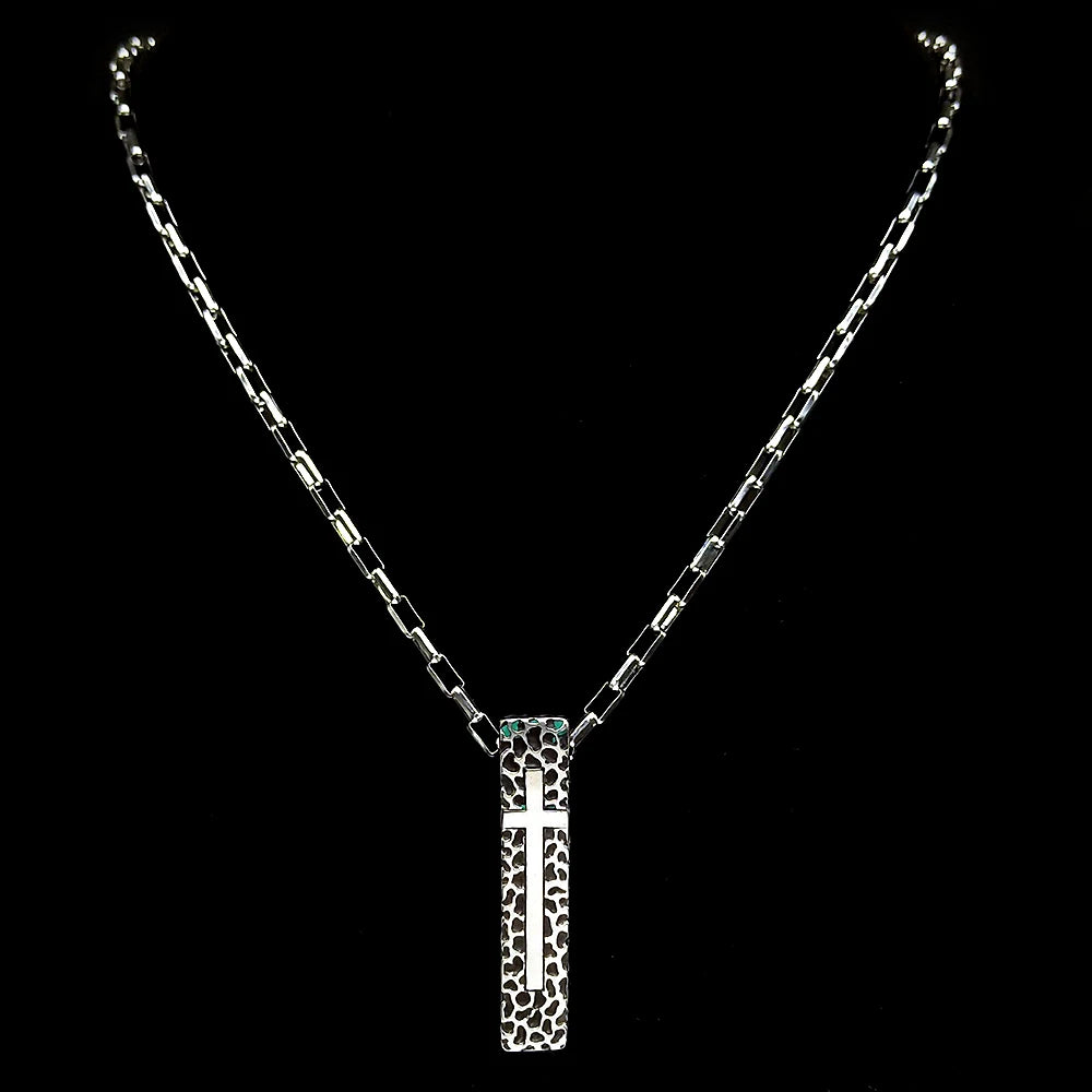Cross Geometric Silver Pendant Vintage Rectangle