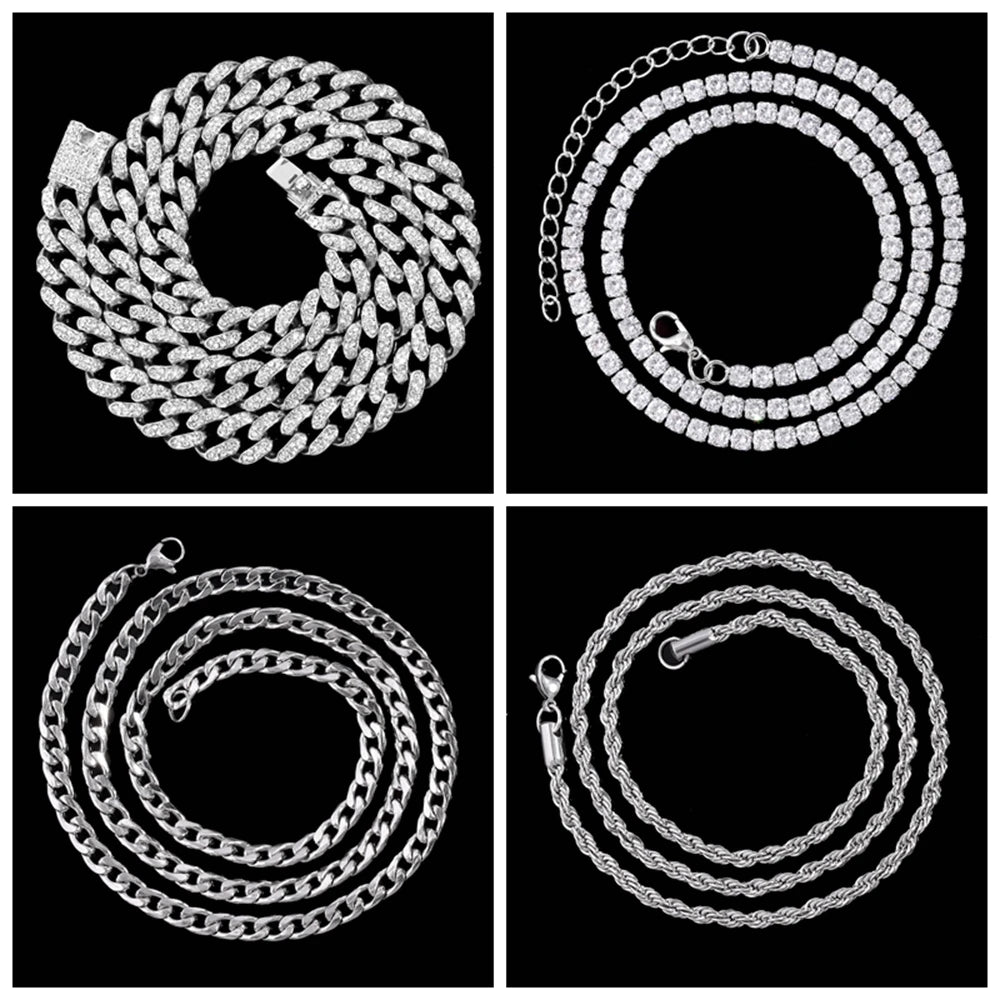 Iced Out Cuban Chain Necklace — Stainless Steel