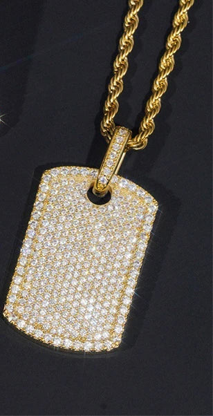 Iced Out Dog Tag Pendant Necklace — Rose Gold