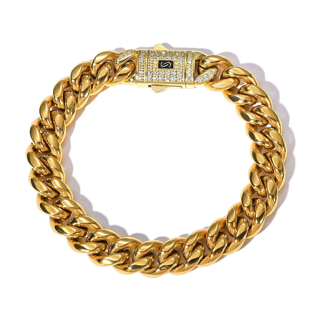 Black Cuban Bracelet Iced Out 8-14MM Stainless Steel