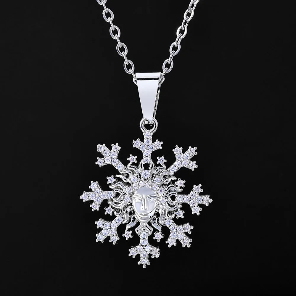 Silver Snowflake Pendant Necklace Iced Out