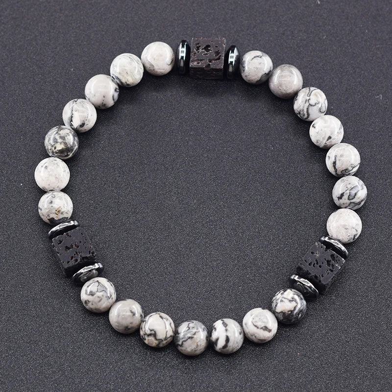 Retro Black Block Volcanic Bracelets Men Women Frosted Onyx Lava Beads Jewelry Yoga Meditation Birthday Gift Wholesales