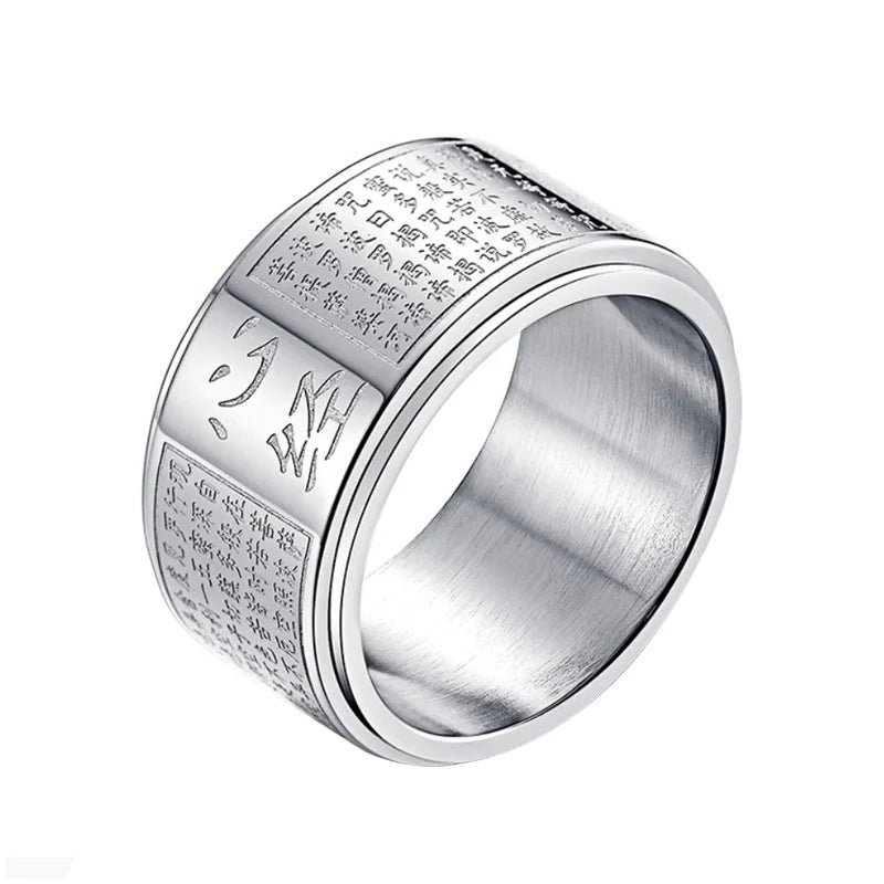 Blessing Prajnaparamita Heart Sutra Ring Men Jewelry Ethnic Style Double Layers Rotatable Ring Male Female Finger Accessories