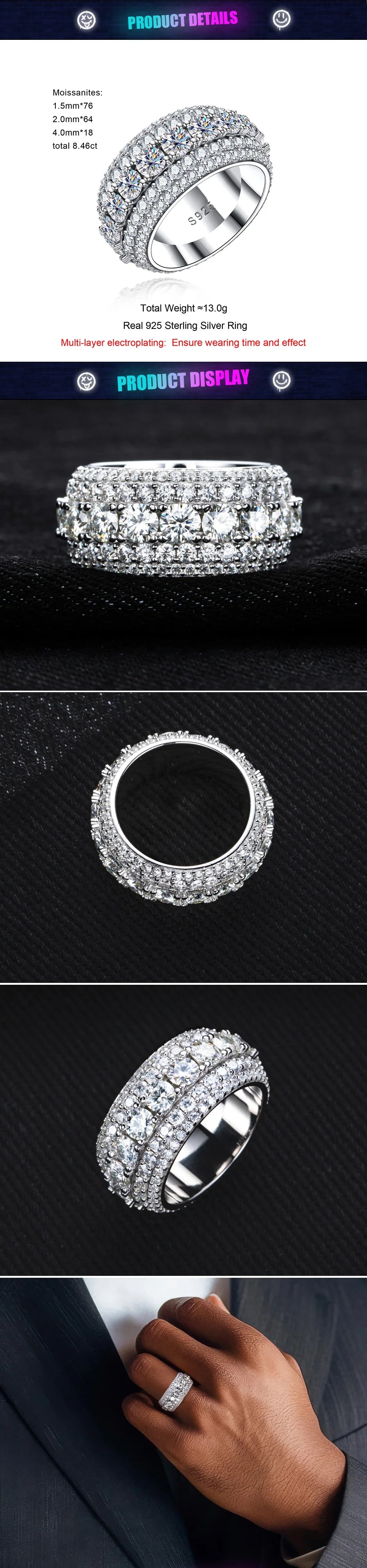 Iced Out Diamond Ring — 925 Silver