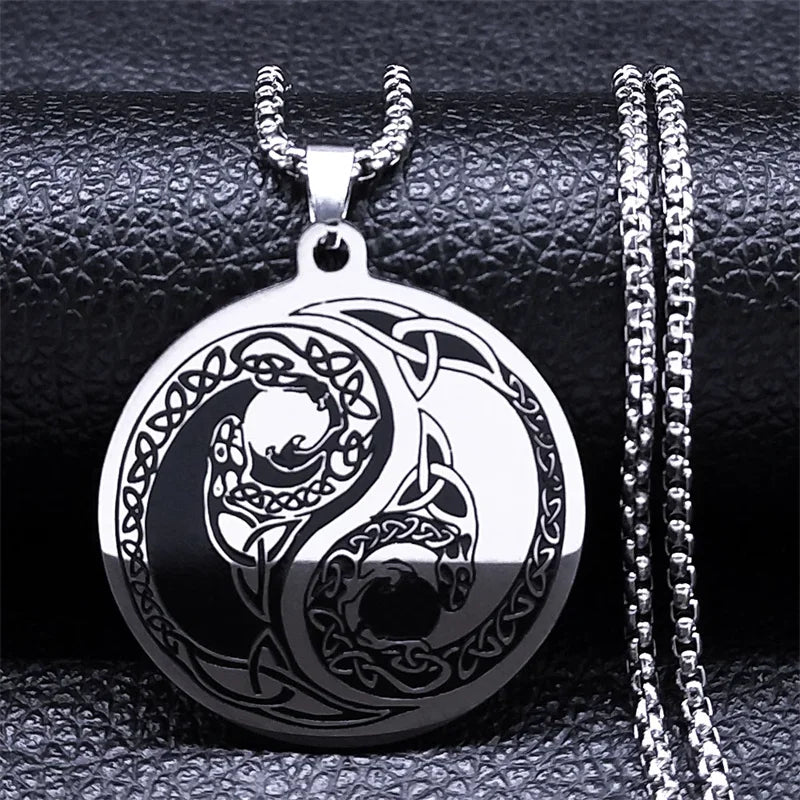 Stainless Steel Yin Yang Tai Chi Gossip Sun Moon Necklaces Chain for Women/Men Silver Color Necklaces Jewelry Chaine Collier