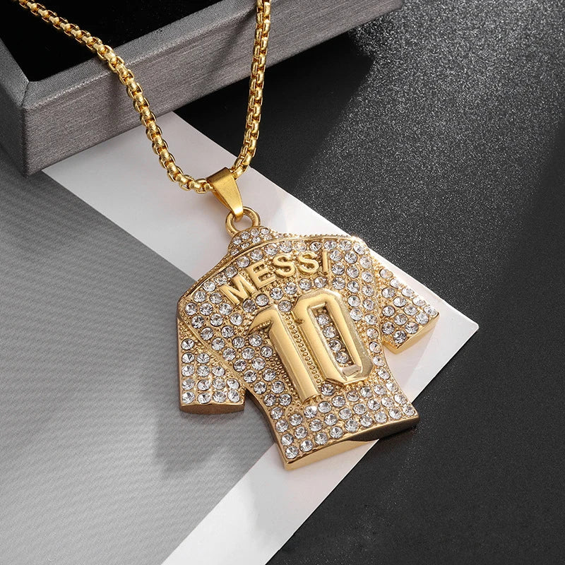 Full Zircon Pendant Necklace Hip Hop Cool Mumber 10 Super Soccer Star Fan Stainless Steel Clavicle Charming Jewelry Men