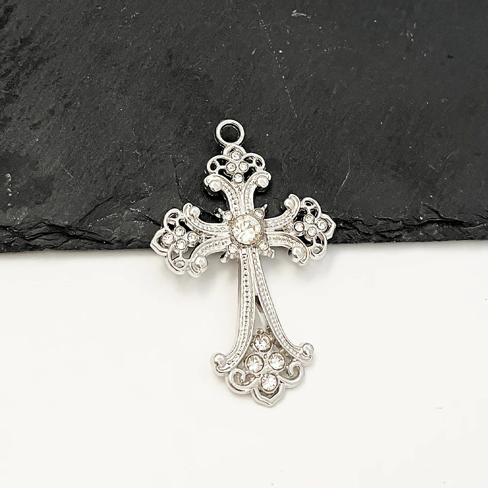 Iced Out Catholic Cross Silver Pendant Necklace