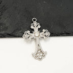 Iced Out Catholic Cross Silver Pendant Necklace
