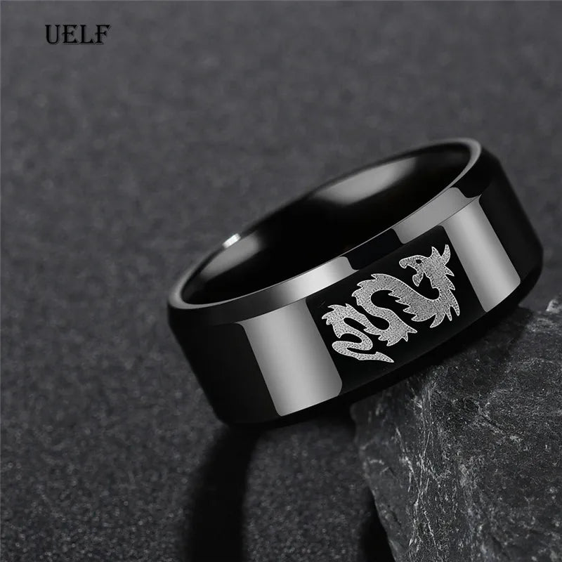 Uelf Punk Fashion Style Antique Retro Male Jewelry Viking Ring Female Black Dragon Amulet Vintage Norse Rune Rings For