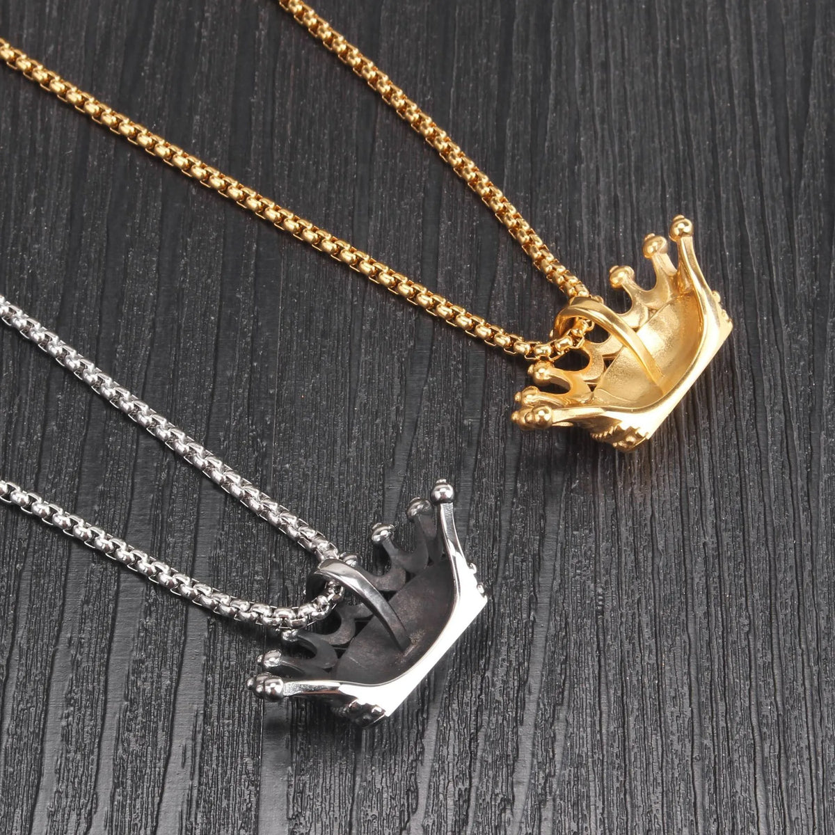 3D Rapper King Crown Pendant Necklace — Two-Tone