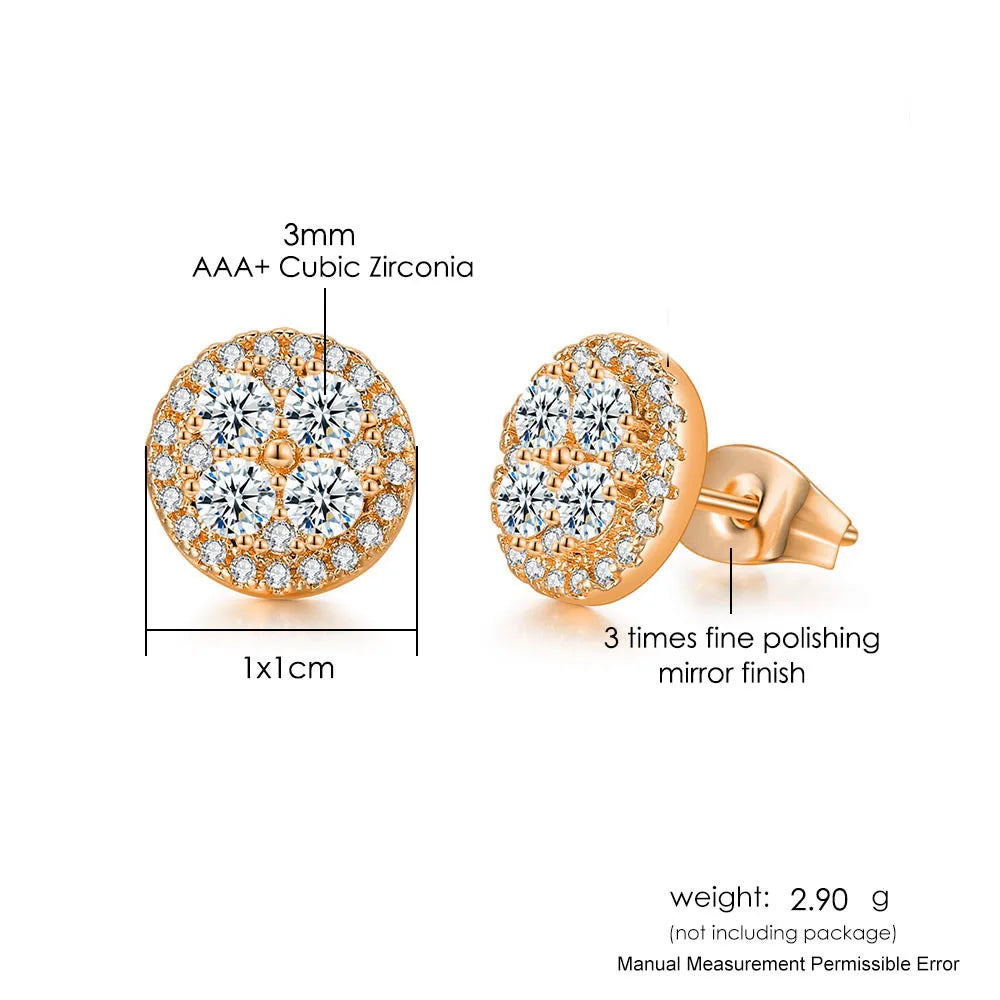 Iced Out Round Stud Earrings — Gold