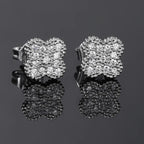 Silver Iced Out Four Leaf Clover Stud Earrings