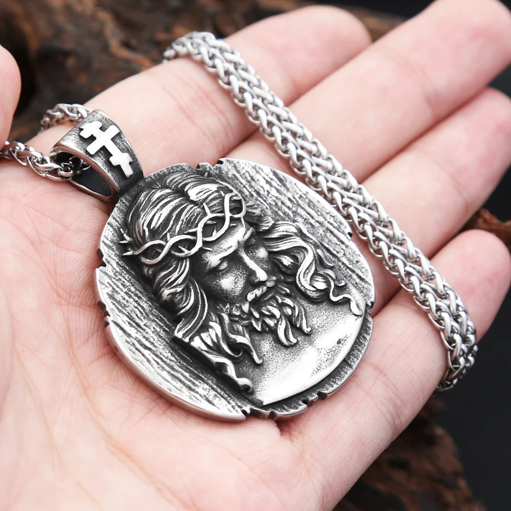 Jesus Round Pendant — Stainless Steel