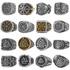 Vintage Stainless Steel Viking Amulet Ring Norse Compass Runes Men and Women Rings Teens Multi Style Jewelry Boyfriend