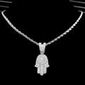 Bling Crystal Hamsa Hand Evil Eye Pendant Zircon Necklace For Women Iced Out Cuban Link Chain Necklace Men Punk Hip Hop