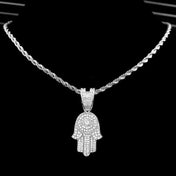 Iced Out Hamsa Evil Eye Pendant Cuban Chain Necklace