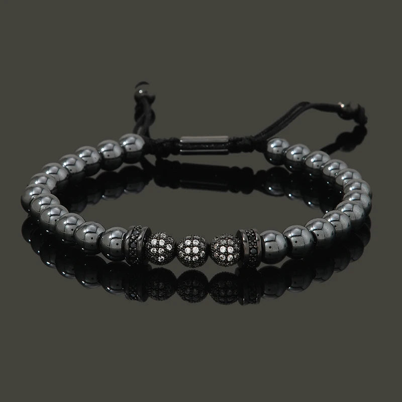 Luxury Natural Hematite Stone Beads CZ Ball Charms Man Bracelet For Women Hand Jewelry Gift For Boy