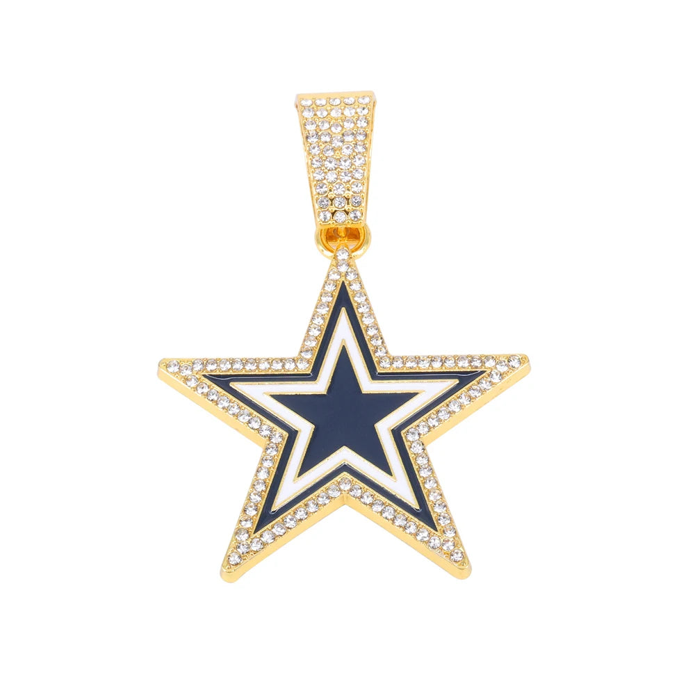 Men Women Hip Hop Five-Pointed Star Pendant Necklace,with Cuban Chain Punk Star Necklaces Fashion Jewelry,Sports Fan Gift Idea