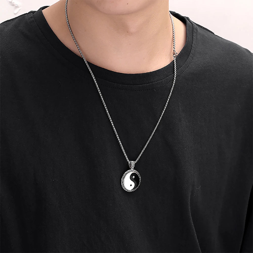 Stainless Steel Yin Yang Taichi Pendant Necklace Fashion Chinese Taoism Jewelry Man Gift For Him With Chain