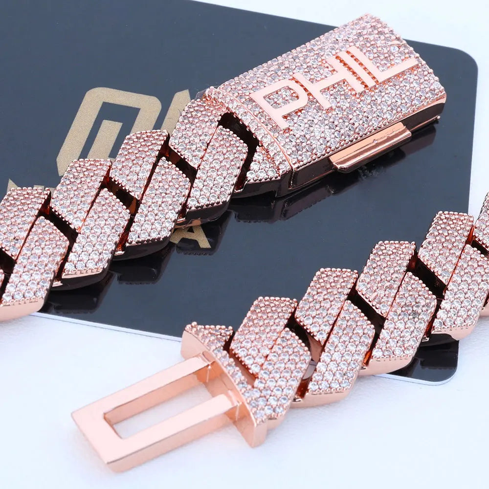 Rose Gold Cuban Chain Necklace Iced Out 15MM