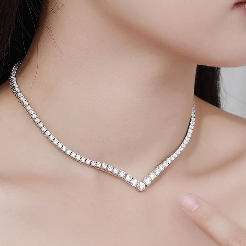 NeeTim Moissanite Tennis Necklace for Women 925 Sterling Silver with White Gold Plated Size Luxury Diamond Neck Chain