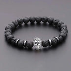 Hot sale natural stone volcanic rock beaded bracelet micro inlaid zircon skull personality copper accessories jewelry