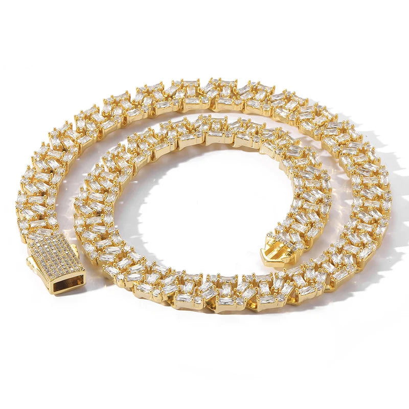 Iced Out Cuban Link Choker Necklace — Two-Tone Square CZ