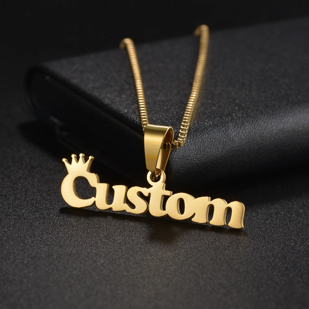 Atoztide 50cm Personalized Custom Names Pendant Necklace Stainless Steel Gold Color Cuban Thick Chain for Men Women Jewelry Gift