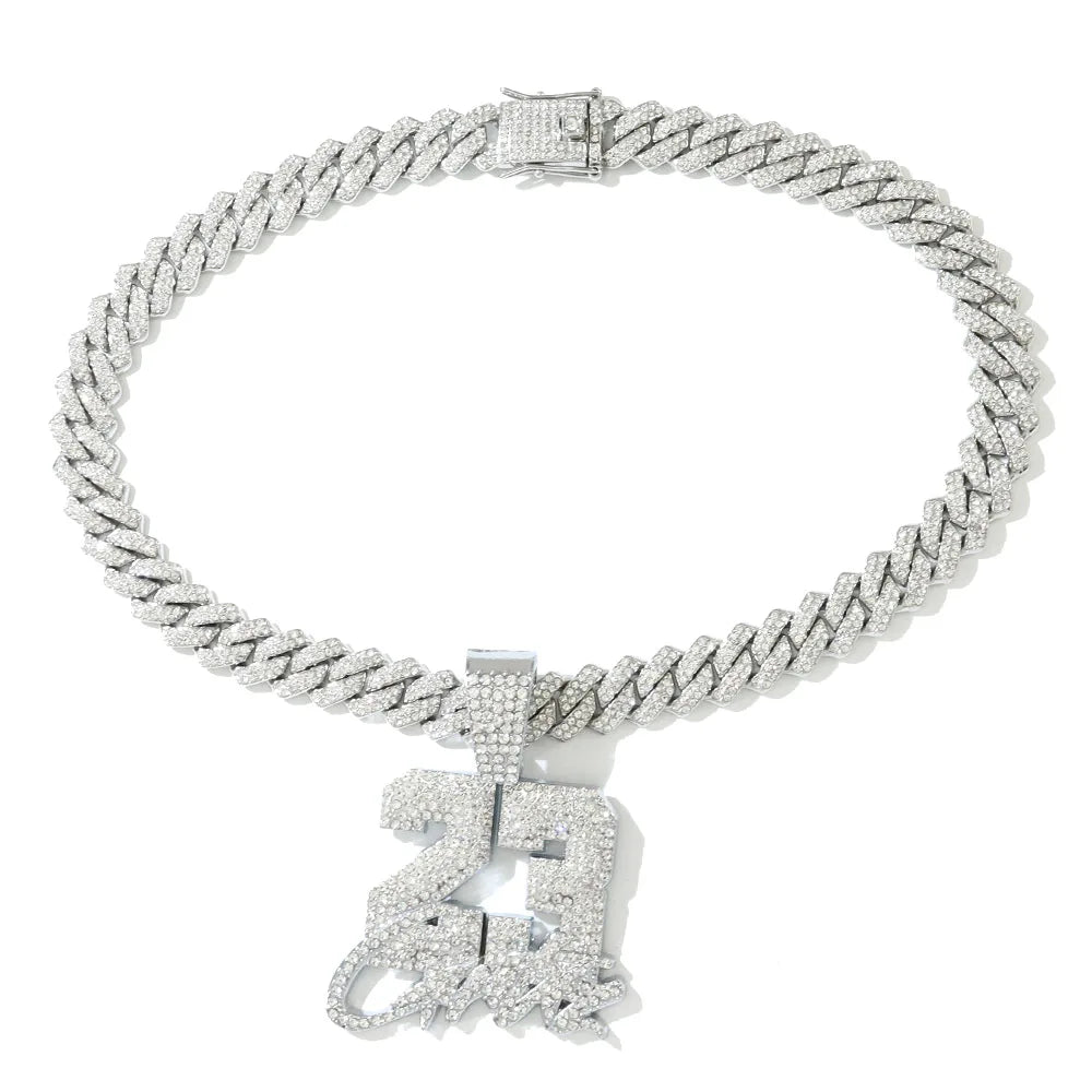 New Fashionable Men Hip Hop Number 23 Pendant Necklace With 13mm Cuban Chain HipHop Alloy Iced Out Bling Necklaces