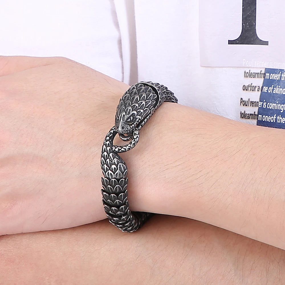 Cool Solid 316L Stainless Steel Snake Body Link Chain Man Bracelet for Men Male Men's Bracelets 8.7" Punk Rock Metal