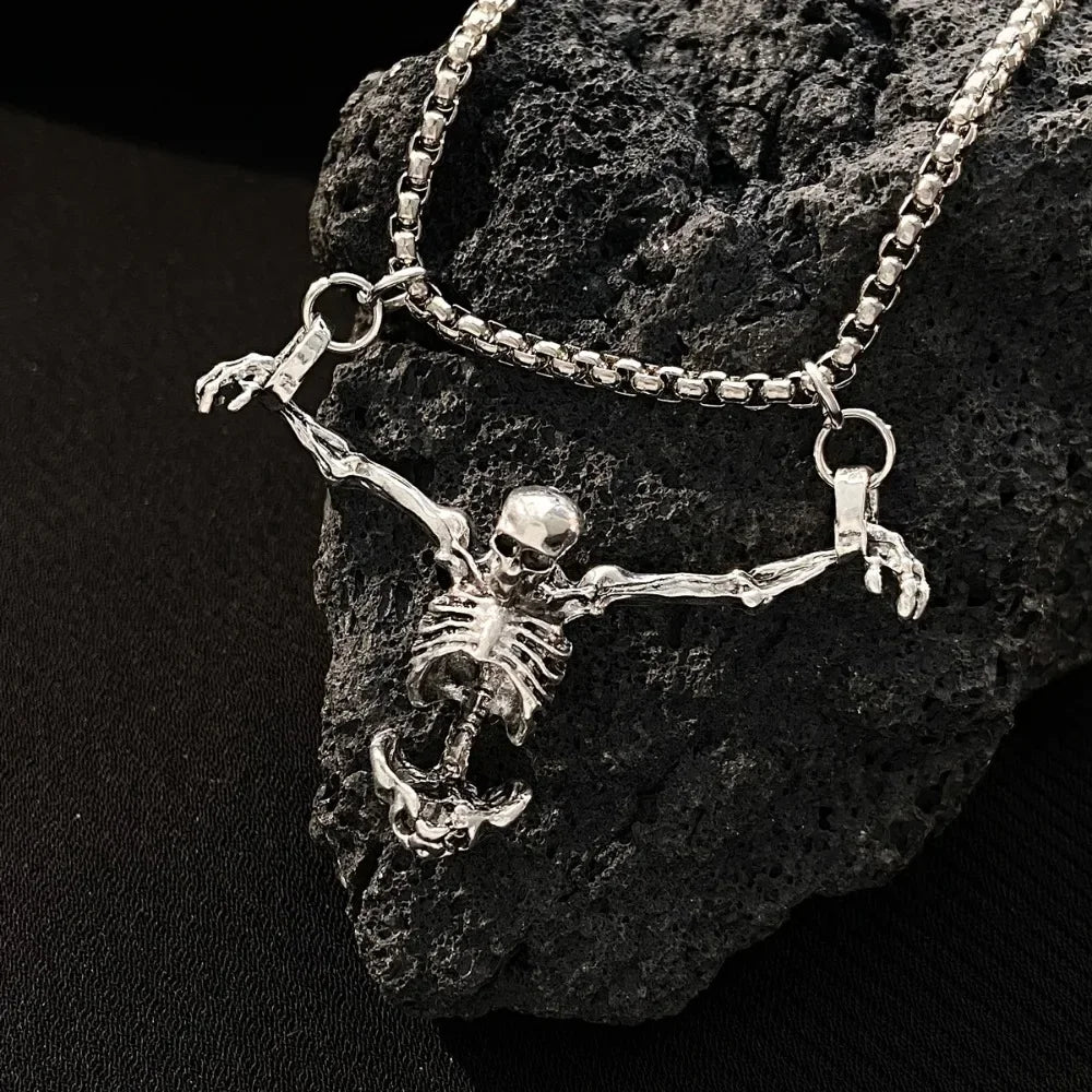 Punk Hip Hop Punished Man Skull Pendant Necklace Men Women Vintage Jewelry