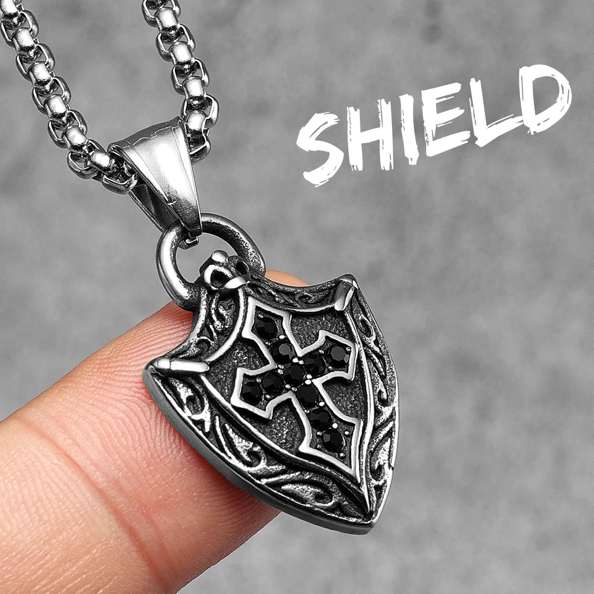 Shield Cross Stainless Steel Pendant Necklace