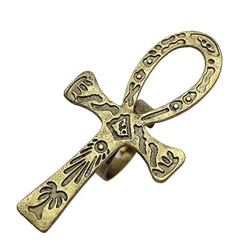 Vintage Carved Egyptian Scriptures Big Ankh Cross Finger Ring For Women Men Gothic Open Crosses Amulet Band Jewelry