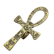 Vintage Carved Egyptian Scriptures Big Ankh Cross Finger Ring For Women Men Gothic Open Crosses Amulet Band Jewelry