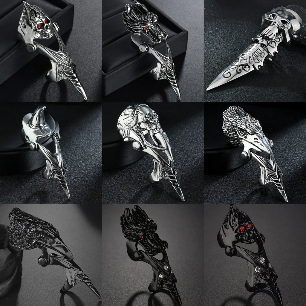 Gothic Punk Dragon Eagle Skull Joint Knuckle Full Finger Claw Ring Unisex Cool Heavy Rock Party Club Charm Knuckle